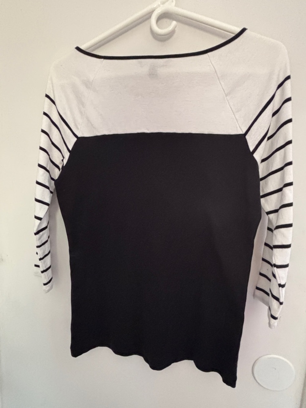 LAUREN Ralph Lauren Black & White Striped Sleeve Boatneck Top with Gold Buttons - Picture 4 of 6